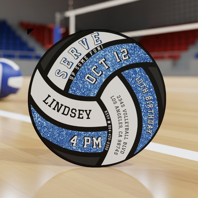 Convite Festa de aniversário de Voleibol - Brilho Azul (Criador carregado)