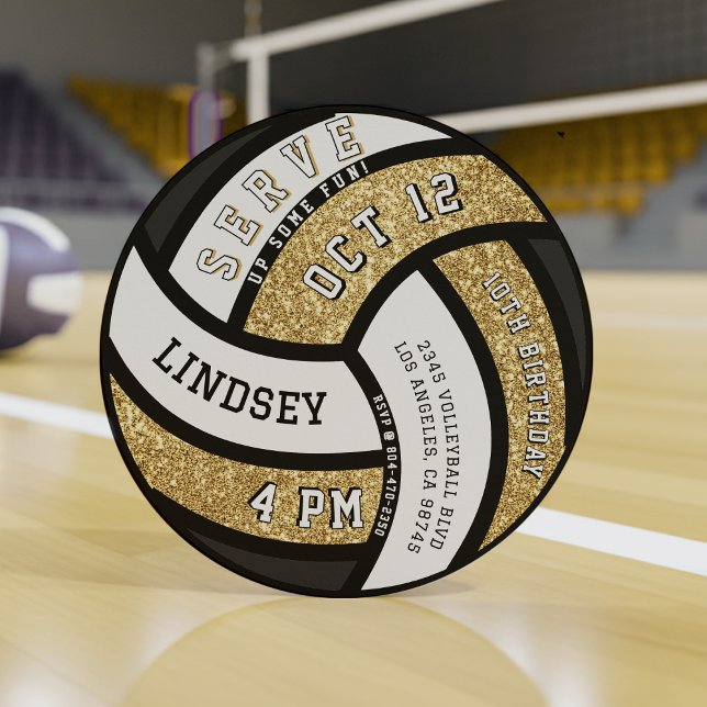 Convite Festa de aniversário de voleibol Dourado (Criador carregado)