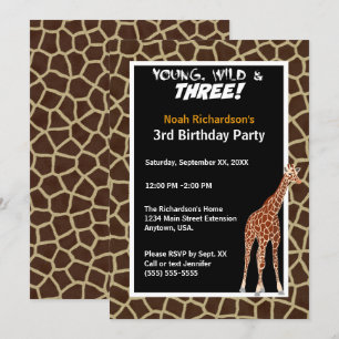 Convite Festa de aniversário de Wild e Três Girafas Safa