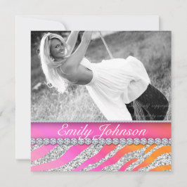 Convite Festa de Aniversário de Zebra Jóias Rosa Laranja