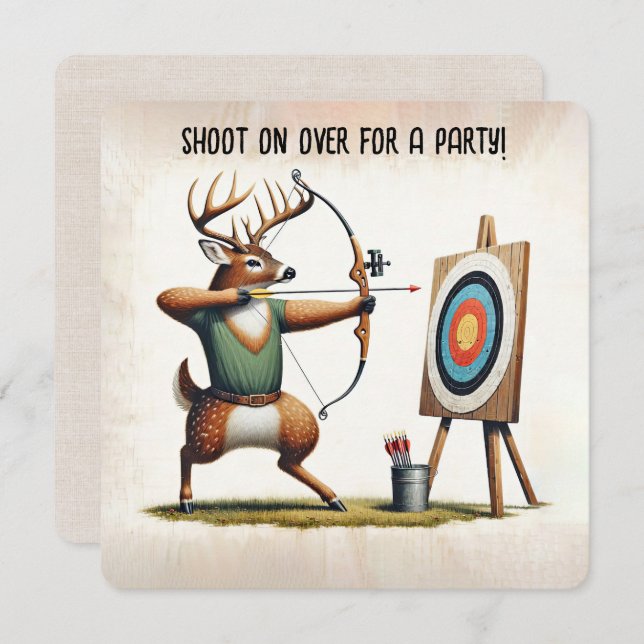 Convite Festa de aniversário Deer Archery (Frente/Verso)