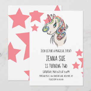 Convite Festa de Aniversário Desenhada à Mão com Estrelas