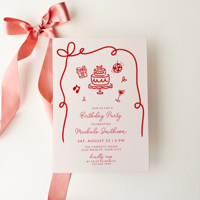 Convite Festa de aniversário Desenhada Da Mão (Whimsical Hand drawn Birthday Party Invite)