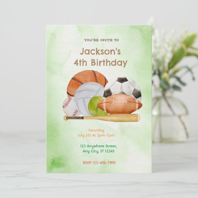 Convite Festa de aniversário desportiva (Em pé/Frente)