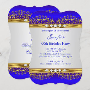 Convite Festa de Aniversário Diamante Branco Dourado Azul 
