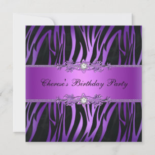 Convite Festa de Aniversário Diamante Zebra Roxo Preto