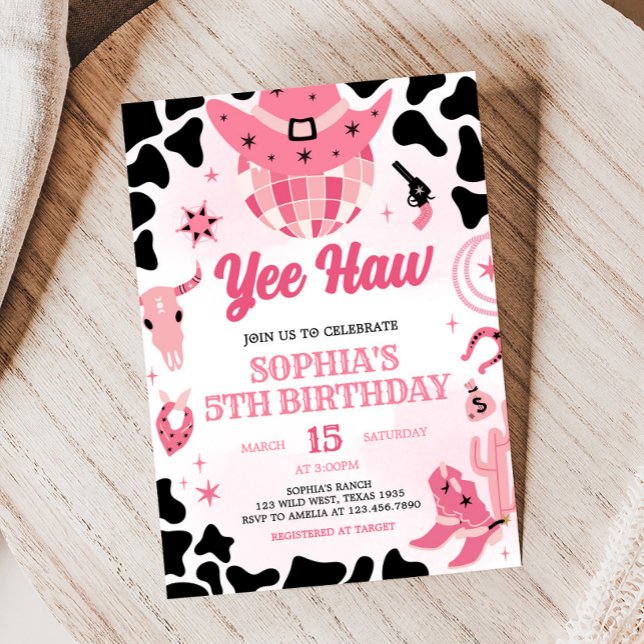 Convite Festa de aniversário Disco Cowgirl (Yee Haw Cowgirl Disco Birthday Party Invitation)