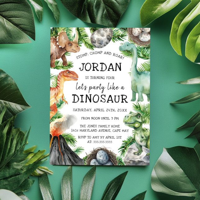 Convite Festa de aniversário Divertida do Dinossauro (Criador carregado)