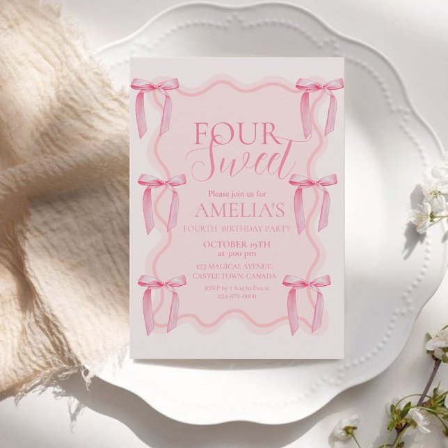Convite Festa de Aniversário do 4º Arco Cor-de-Rosa Bonita (Criador carregado)