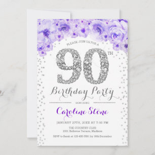 Convite festa de aniversário do 90 - roxo de prata branco