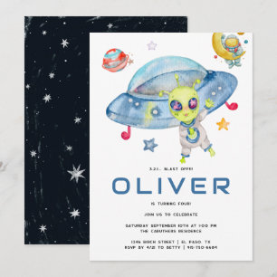 Convite Festa de Aniversário do Alien Espacial OVNI Modern