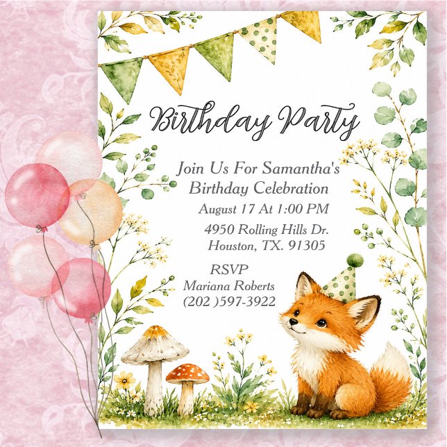 Convite Festa de Aniversário do Animal Raposa Neutro em Gê (Criador carregado)