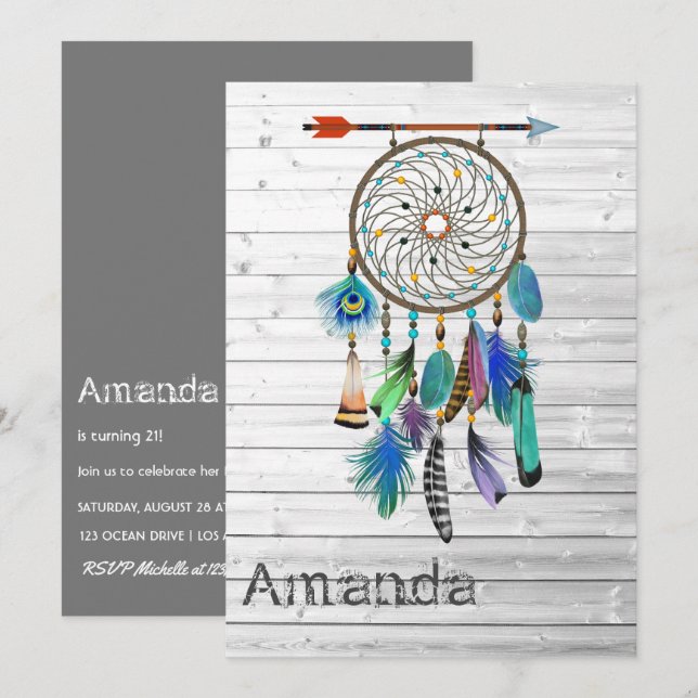 Convite Festa de Aniversário do Apanhador de Sonhos Nativo (Frente/Verso)