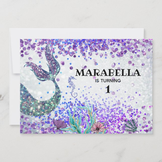 Convite *~* Festa de aniversário do arco-íris da sereia (Frente)