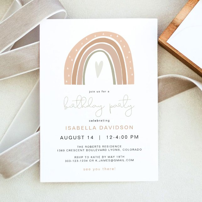 Convite Festa de aniversário do arco-íris GITA Pastel (Criador carregado)