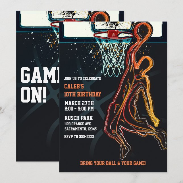 Convite Festa de Aniversário do Arremesso de Basquete (Frente/Verso)