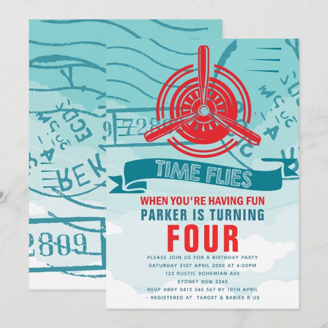 Convite Festa de aniversário do avião (Frente/Verso)