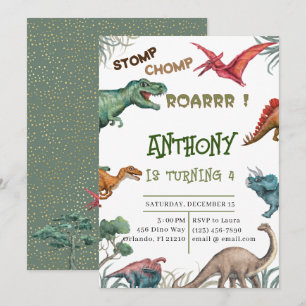 Convite Festa de aniversário do bebê chora chomp roar mode