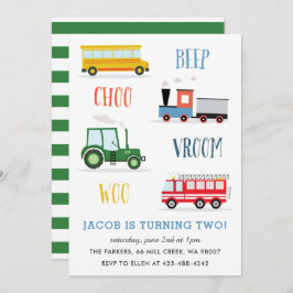 Convite Festa de aniversário do Beep Vroom Woo Trator Kid