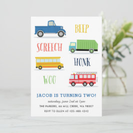 Convite Festa de aniversário do Beep Vroom Woo Truck Kid