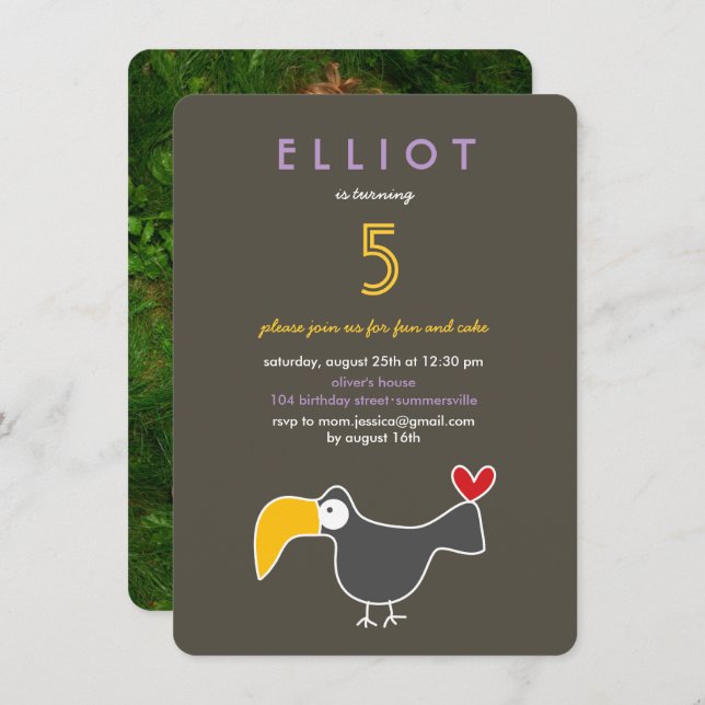 Convite Festa de aniversário do bonitão do tucano do tucan (Frente/Verso)