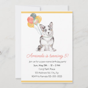 Convite Festa de Aniversário do Cachorrinho Corgi Fofinho
