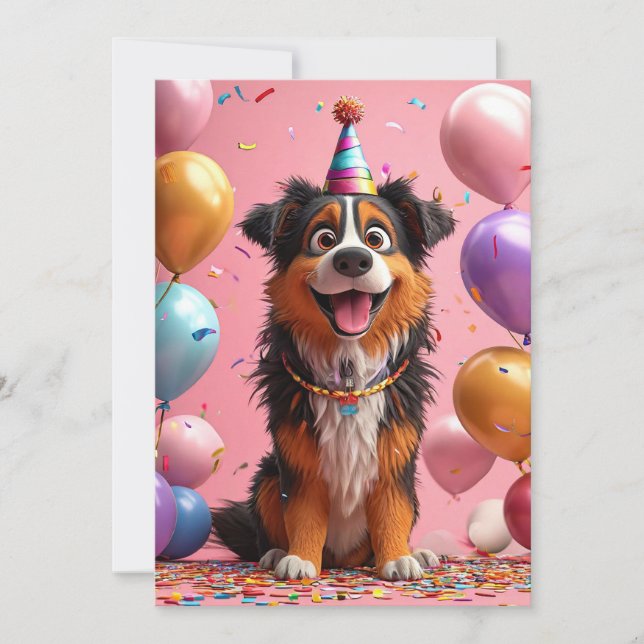 Convite 🎉 Festa de Aniversário do Cachorro com Bolo de Ce (Frente)