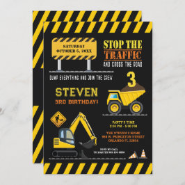 Convite Festa de Aniversário do Caminhão de Construção em