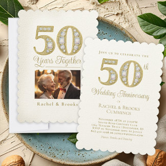 Convite Festa de Aniversário do Casamento de Foto do Ouro
