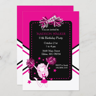 Convite Festa de aniversário do cheerleader no rosa quente