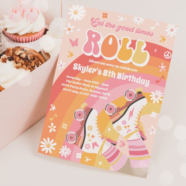 Convite Festa de aniversário do cilindro do Arco-Íris Retr (Criador carregado)