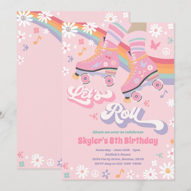 Convite Festa de aniversário do cilindro do Arco-Íris Retr (Frente/Verso)