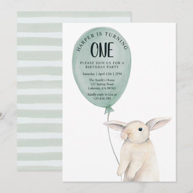 Convite Festa de Aniversário do Coelhinho Fofo (Frente/Verso)