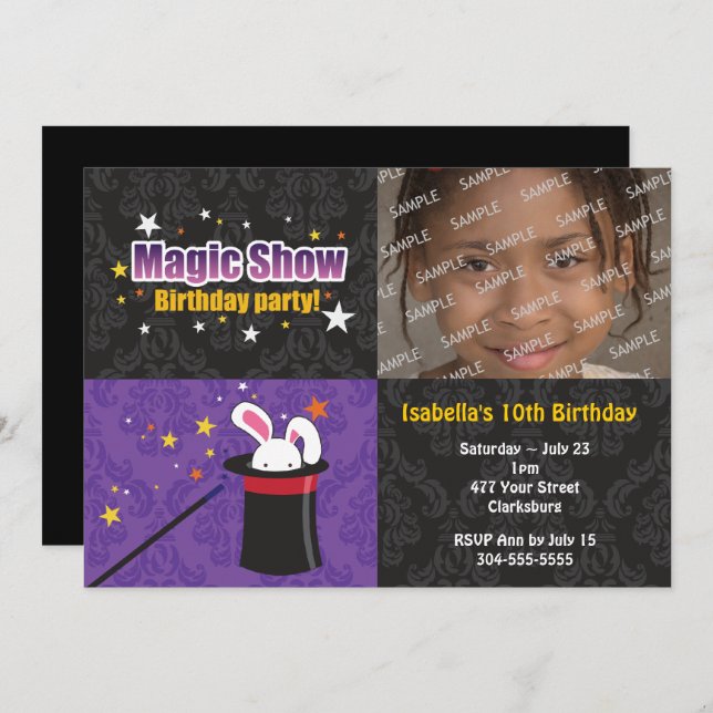 Convite Festa de aniversário do coelho do mágico (Frente/Verso)