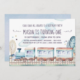 Convite Festa de aniversário do comboio de aquarelas