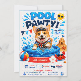 Convite Festa de Aniversário do Corgi na Piscina - Capitão