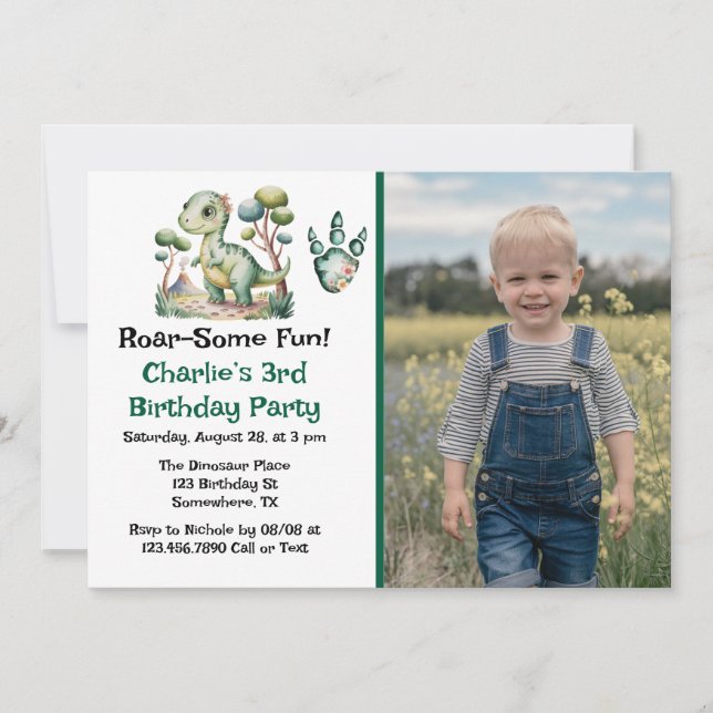 Convite Festa de aniversário do Dinossaur Adventure Boy (Frente)