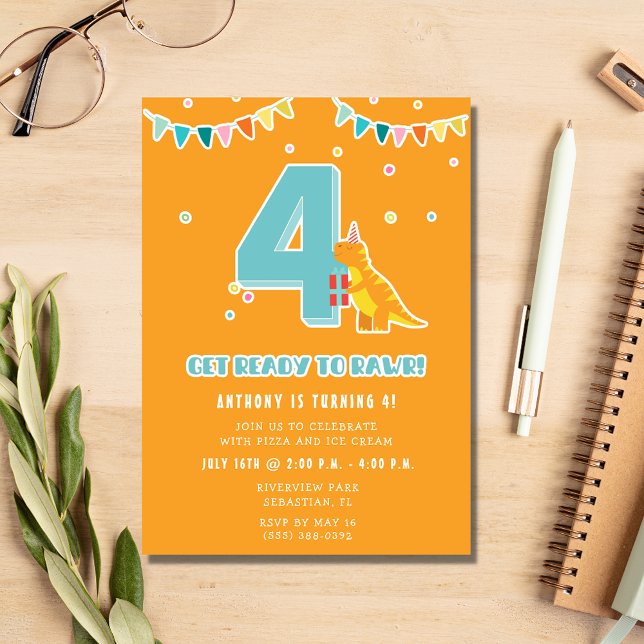 Convite Festa de aniversário do Dinossauro 4º Rapaz (Criador carregado)