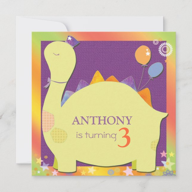 Convite Festa de aniversário do Dinossauro Bonito do Festa (Frente)