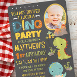 Convite Festa de aniversário do Dinossauro Dino Kid Modern<br><div class="desc">Composto por tipografia manuscrita em sans serif divertida; dinossauros T-REX bonitos no fundo Este é projetado por Fornecimentos de Partido Selecionado,  exclusivo para Zazzle. Disponível aqui: http://www.zazzle.com/store/selectpartysupplies</div>