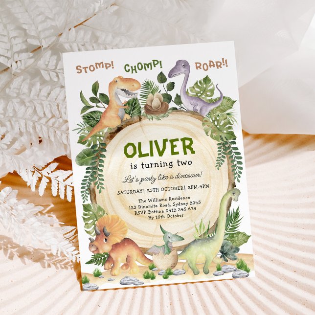 Convite Festa de aniversário do dinossauro | Estrada Chomp (Criador carregado)