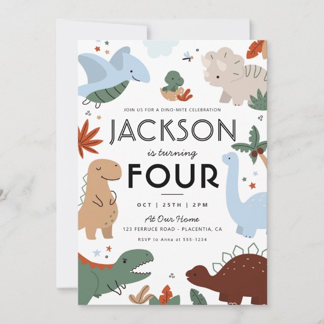 Convite Festa de aniversário do Dinossauro Moderno (Frente)