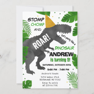 Convite Festa de aniversário do Dinossauro Personalizado