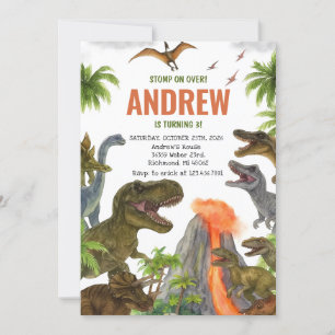 Convite Festa de aniversário do Dinossauro Personalizado