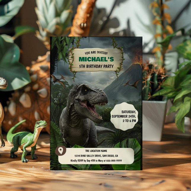 Convite Festa de Aniversário do Dinossauro Pré-Histórico T (Prehistoric T- rex Dinosaur Birthday Party Invitation)