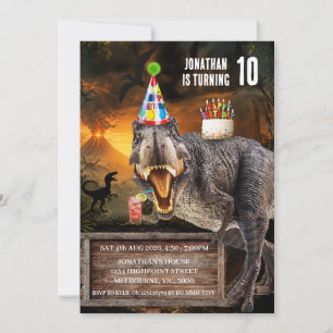 Convite Festa de Aniversário do Dinossauro T-Rex Rugidor