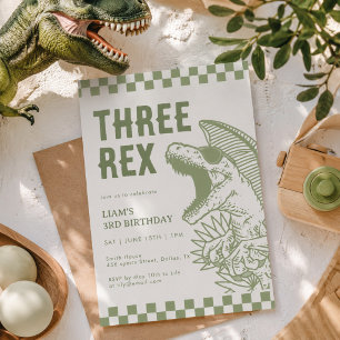 Convite Festa de Aniversário do Dinossauro T Rex Verde Ret