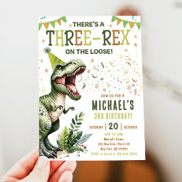 Convite Festa de Aniversário do Dinossauro Três Rex 3 Anos