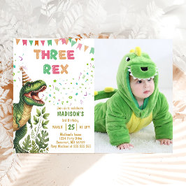Convite Festa de Aniversário do Dinossauro Três Rex 3 Anos