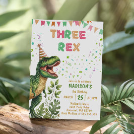 Convite Festa de Aniversário do Dinossauro Três Rex 3 Anos